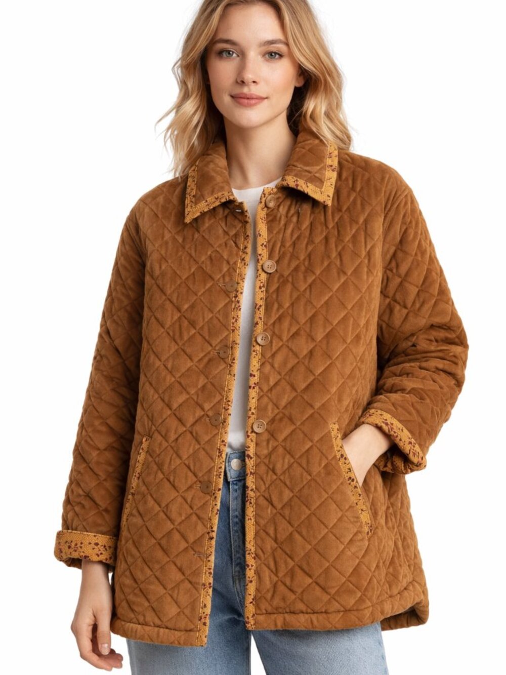 New Liz Claiborne Vintage Quilted Brushed Fabric Trimmed Jacket SZ M